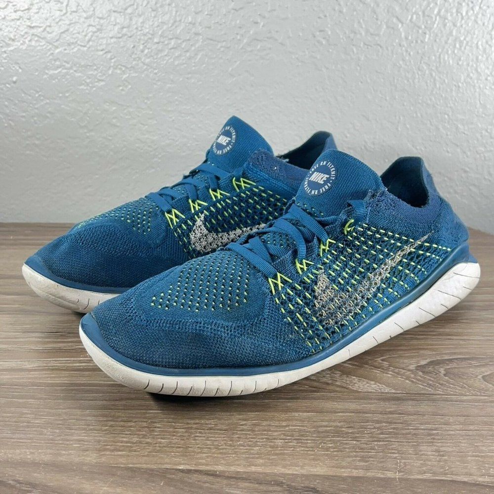 Nike Woman Free RN Flyknit 2018 Blue Running Shoes Sneakers Size 10 942838-301